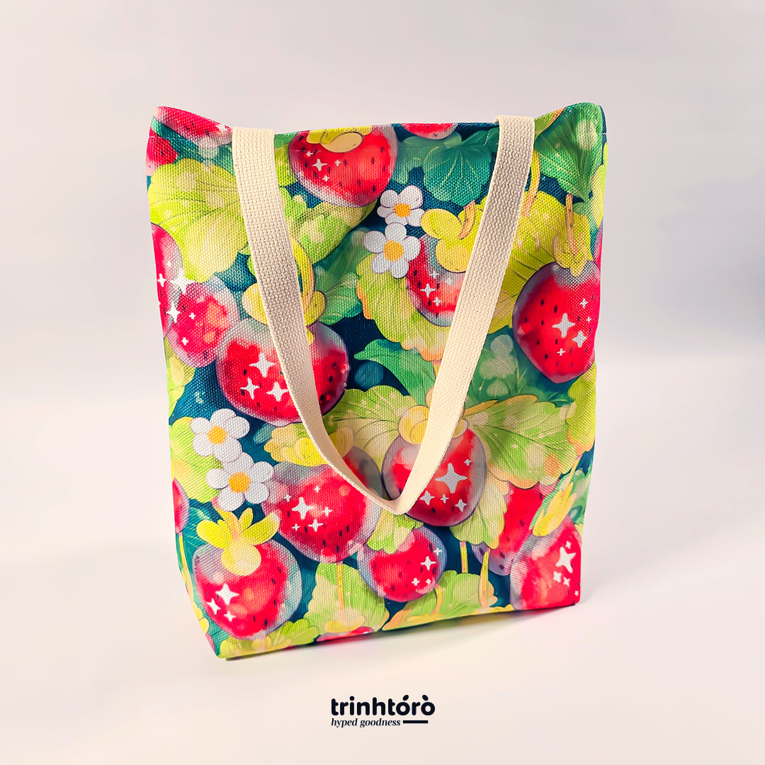 Strawberry canvas tote bag