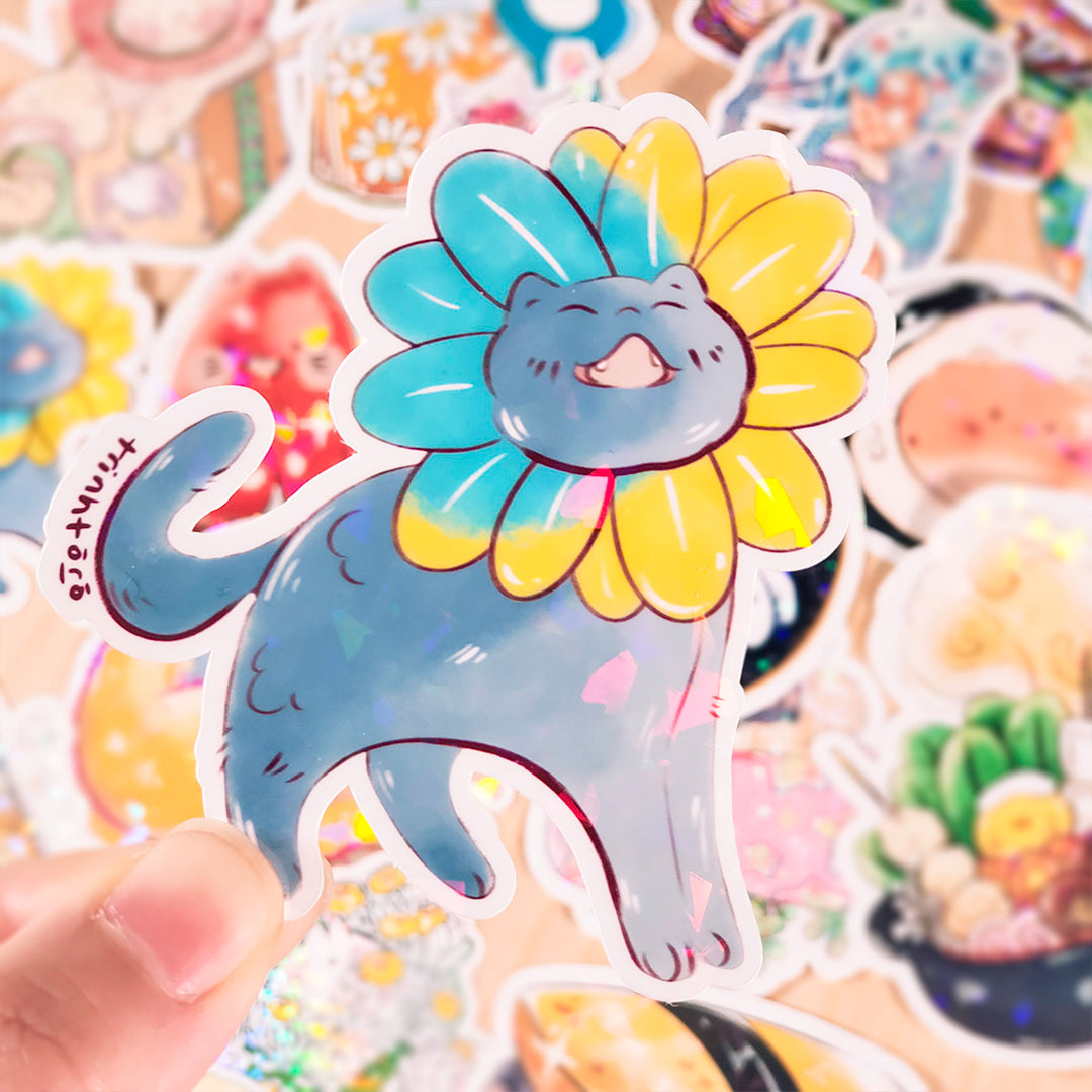 Photosynthesizing cat holographic sticker