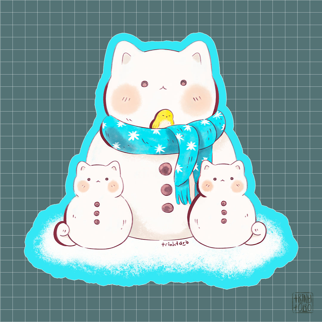 Holographic cat snowman sticker