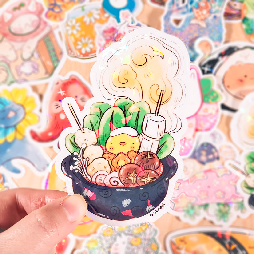 Hot pot chick holographic sticker