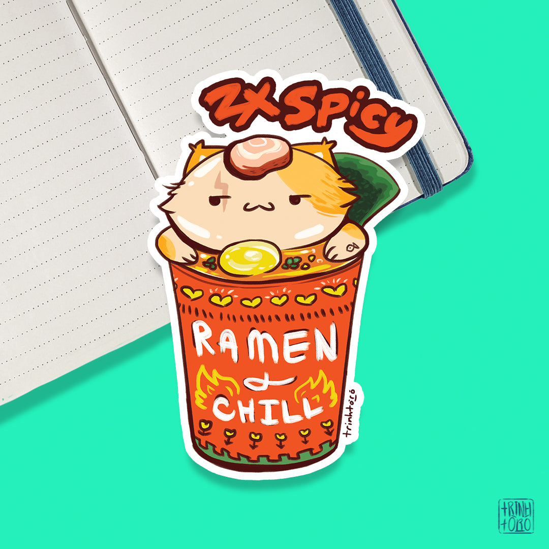 2x spicy ramen cat holographic sticker