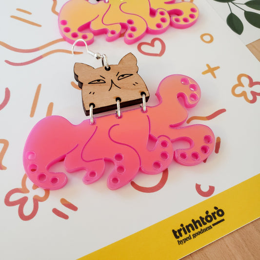 Quirky Catopus (cat + octopus) earrings