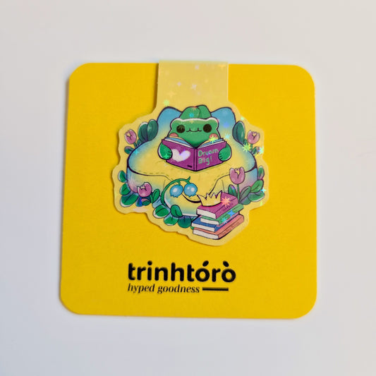 Frog reading books magnetic bookmarks