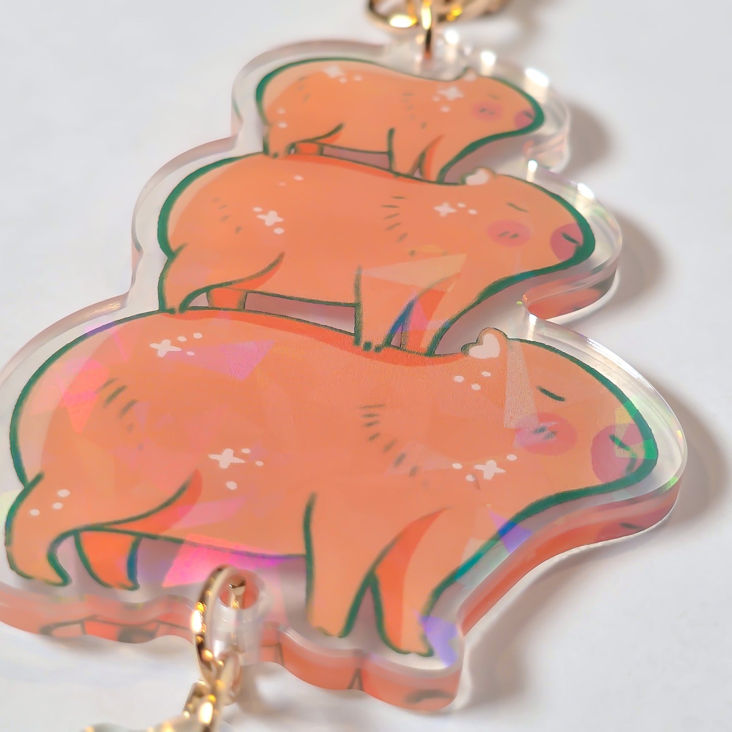 Holographic stacked capybara keycharm