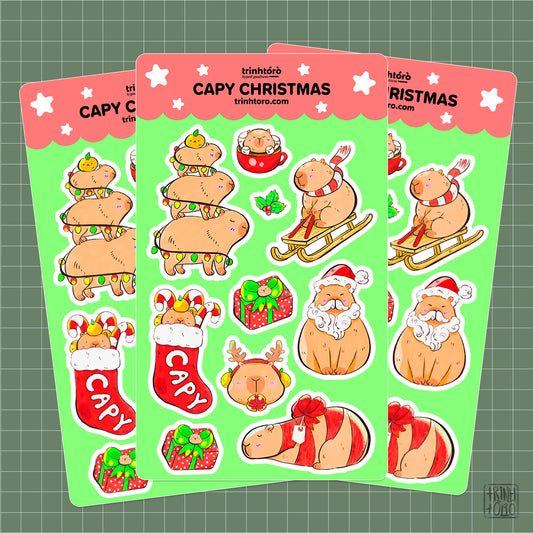 Capybara Christmas Sticker Sheet – The Perfect Holiday Gift!