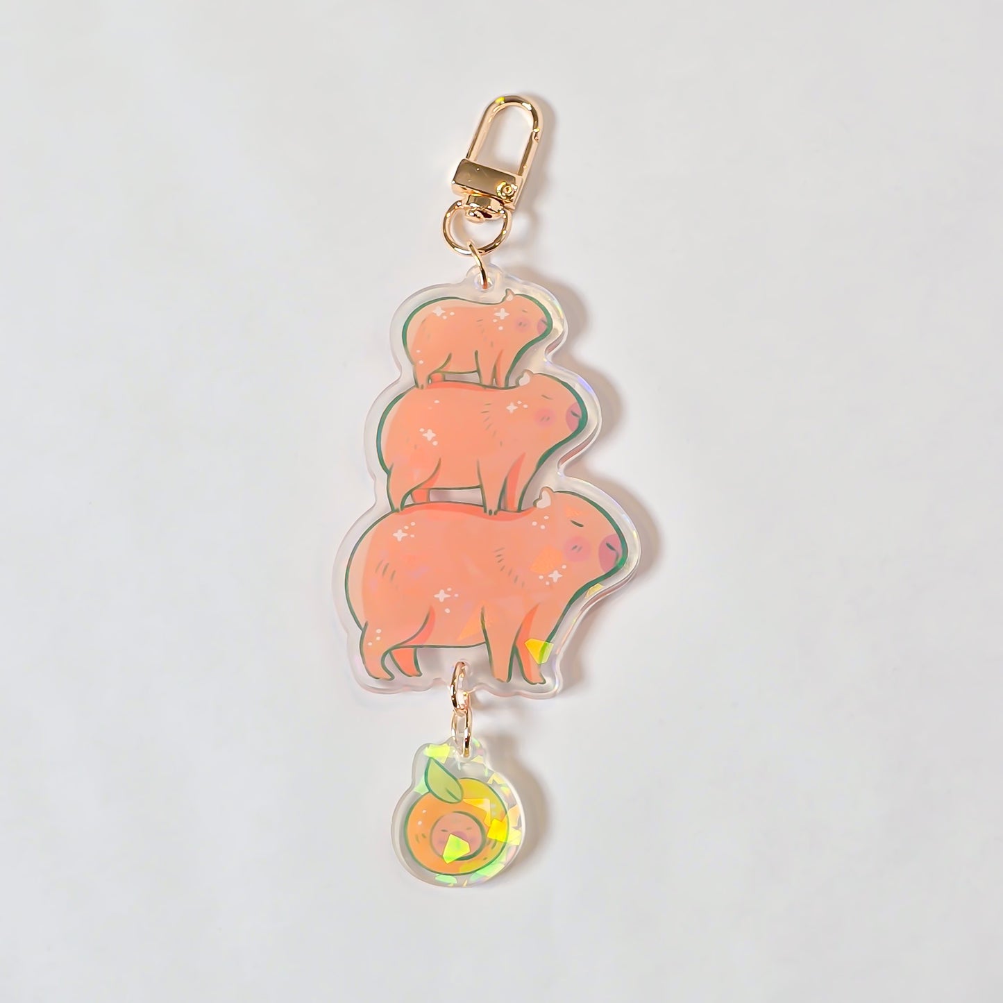 Holographic stacked capybara keycharm