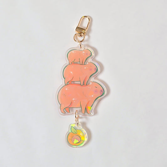 Holographic stacked capybara keycharm