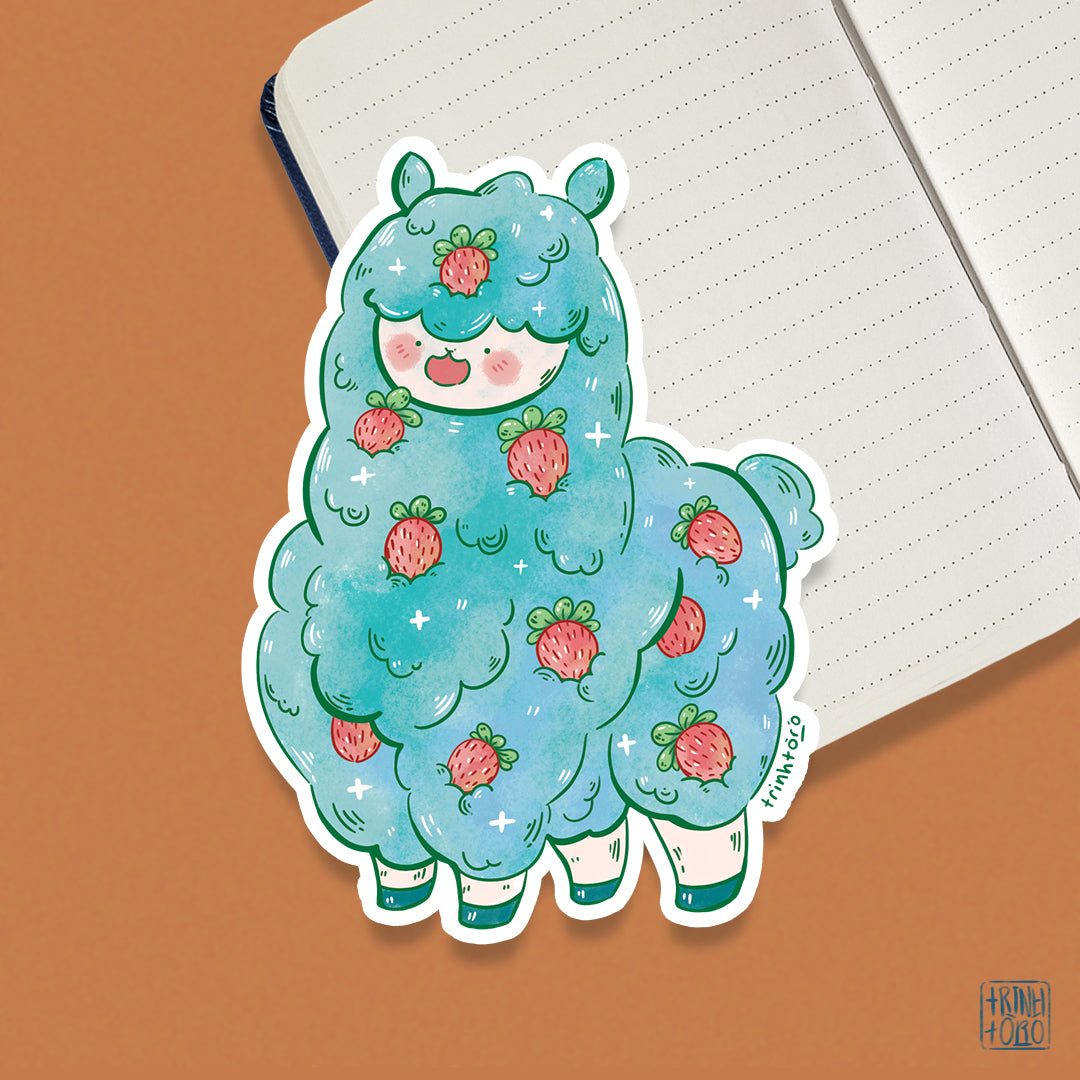 Strawberry alpaca holographic sticker