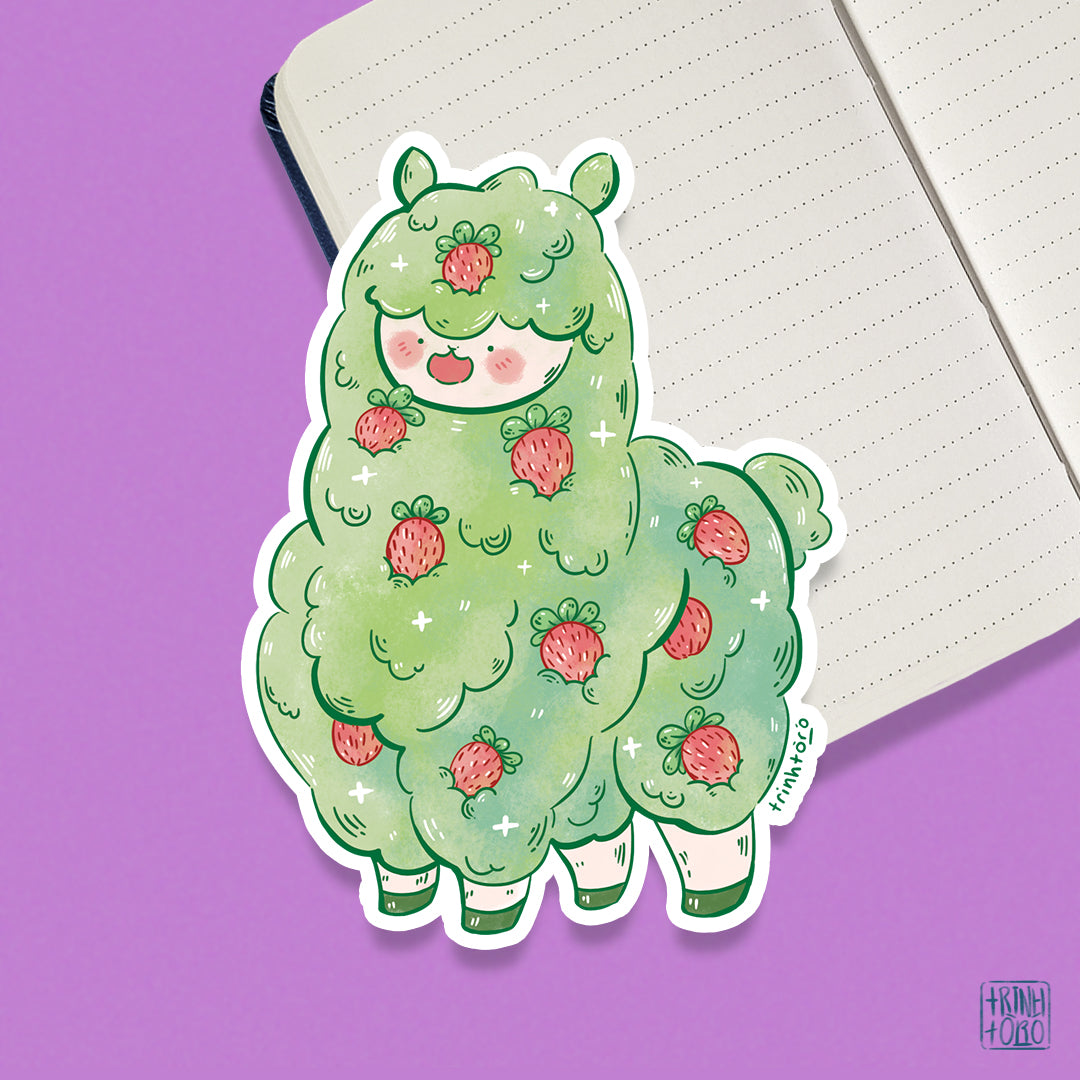 Strawberry alpaca holographic sticker