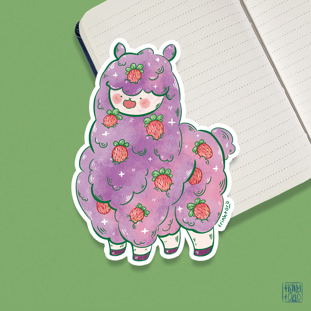 Strawberry alpaca holographic sticker