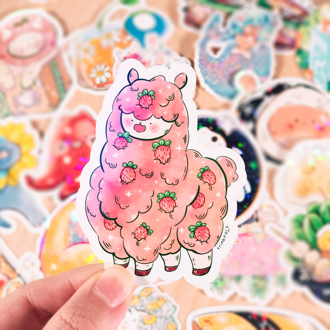 Strawberry alpaca holographic sticker