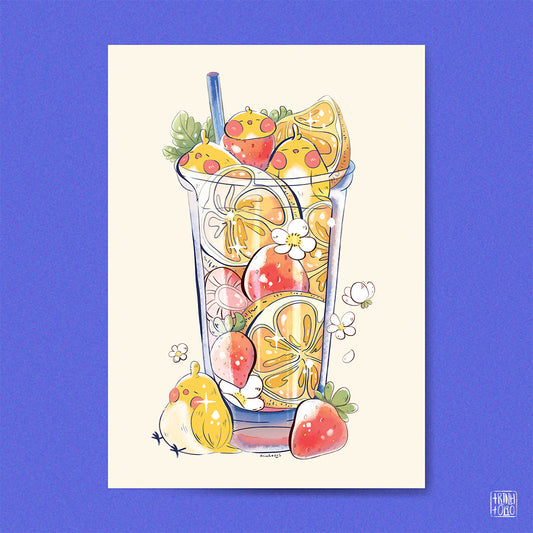 Relaxed birds with citrus splash art print