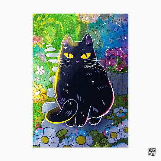 Black cat in the garden