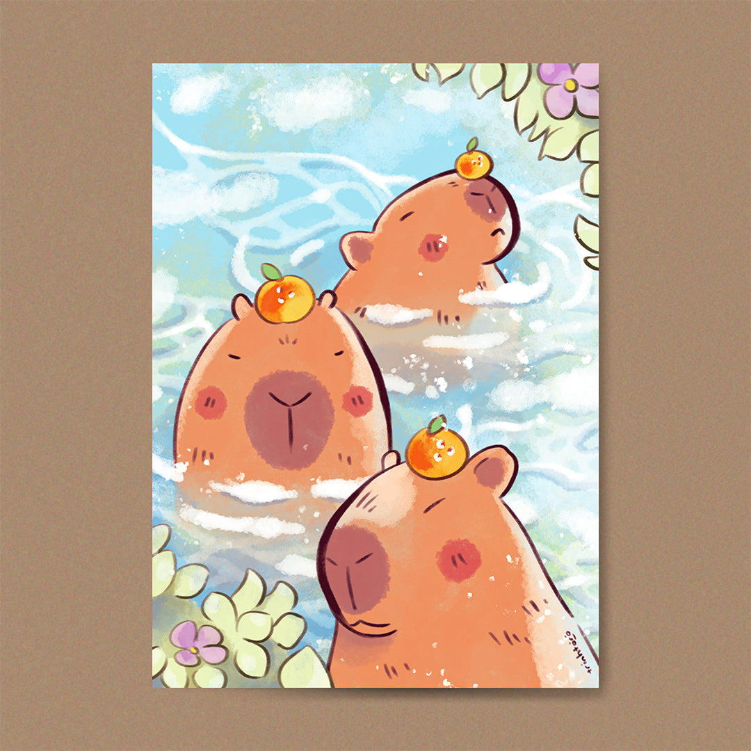 Capybara bathing in oranges art print
