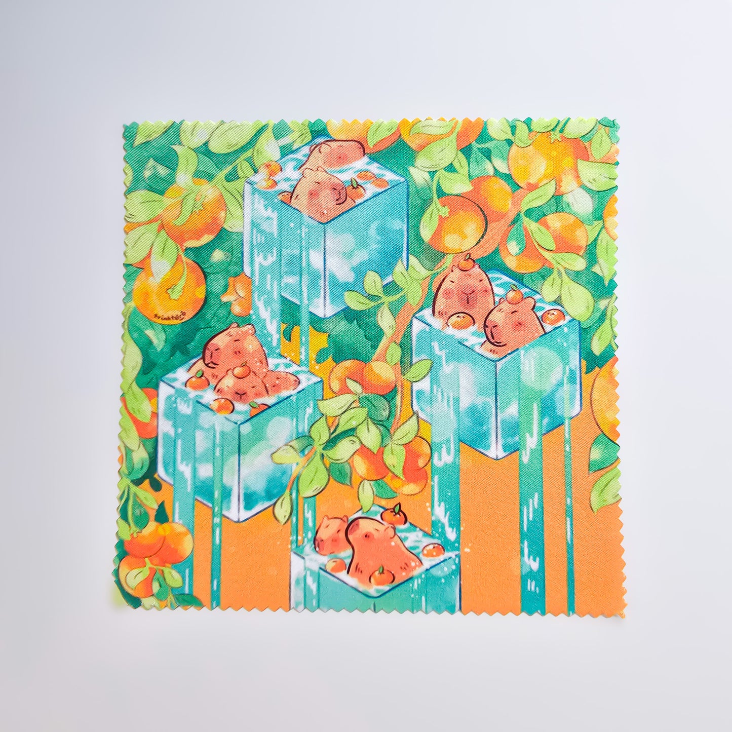 Capybara in orange field microfiber lens cloth