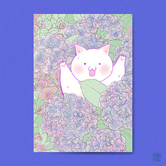 Boyo in the hydrangea art print