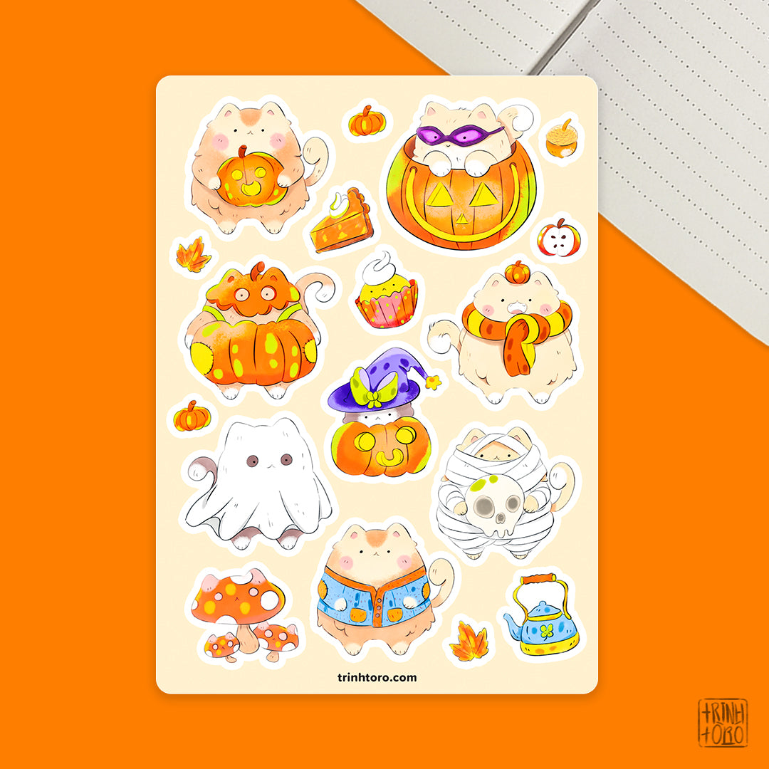 Spooky fall cats sticker sheet