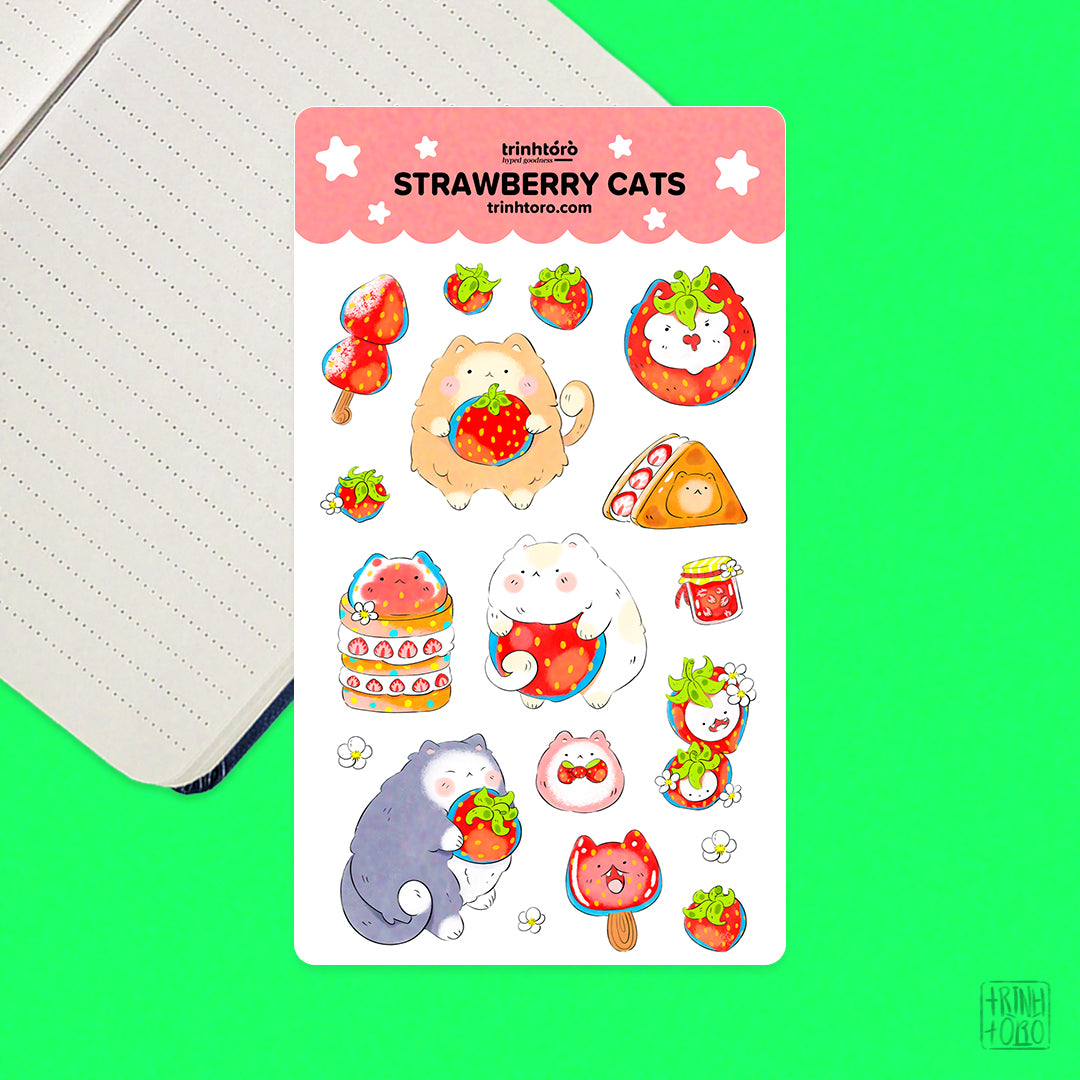 Strawberry cat sticker sheet