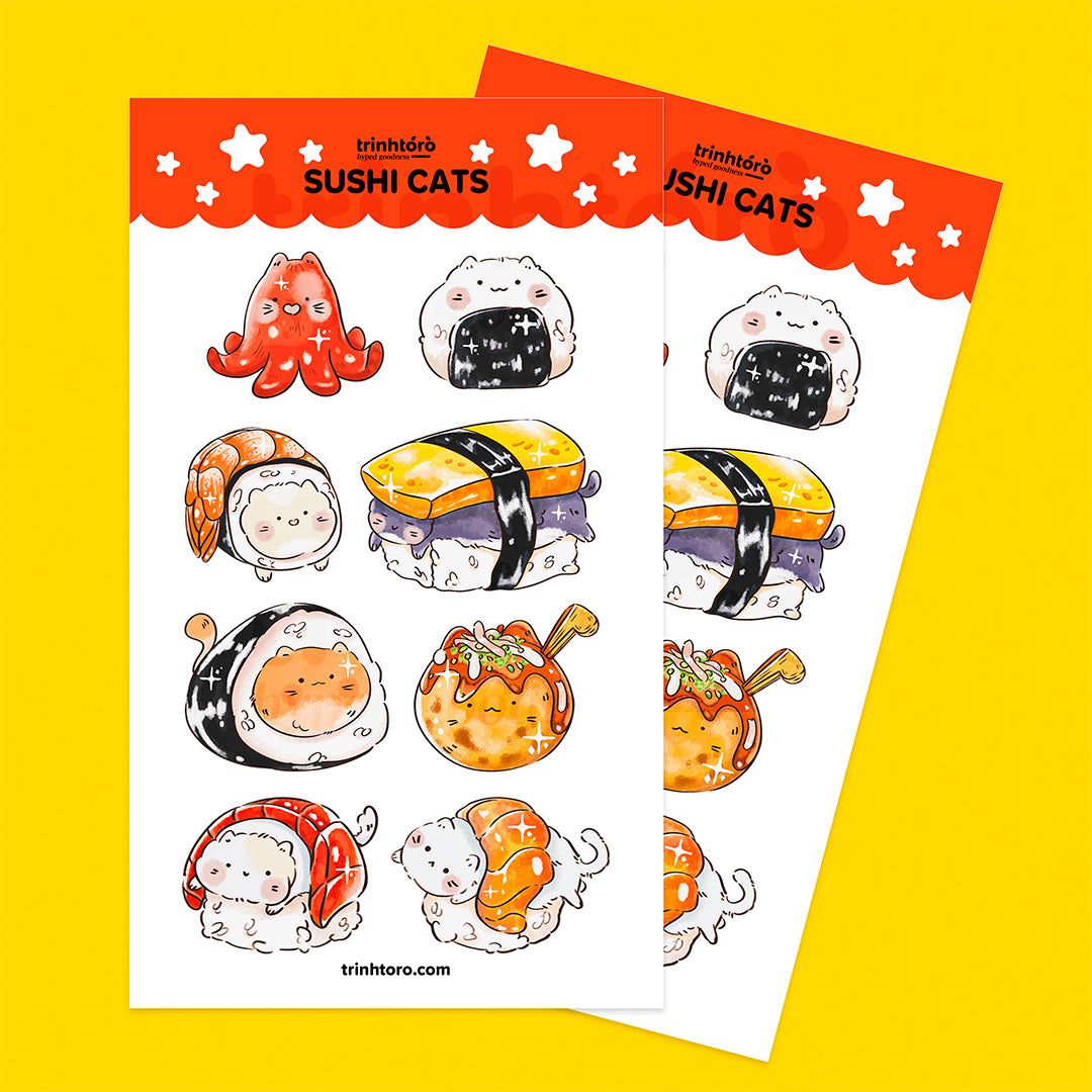 Deliciously cute sushi cat sticker sheet