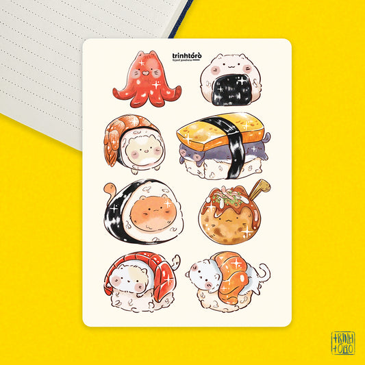 Deliciously cute sushi cat sticker sheet